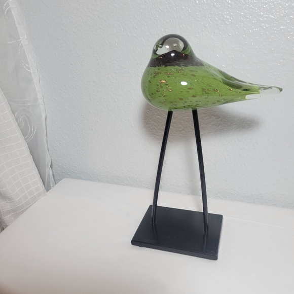 💚💚 SPECKLED GLASS BIRD WITH LONG METAL LEGS GREEN - Picture 7 of 10